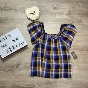 Vince Camuto women’s blue plaid blouse